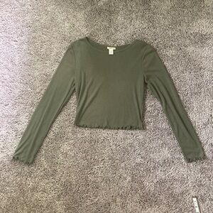 Bozzolo Long Sleeve Green Crop Top Size Medium